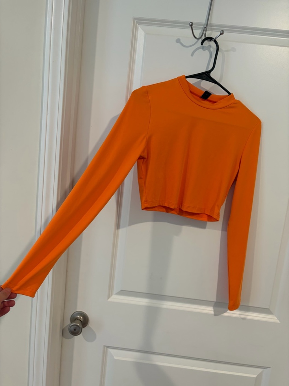 SHEIN Vibrant Orange Cropped Mock-Neck Long Sleeve Top